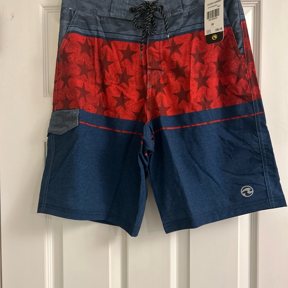 NWT Ocean Current Board Shorts Size 30 Swim Trunks Red Stars